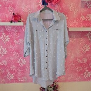 Light Blue Button-Up Shirt with Floral Pattern